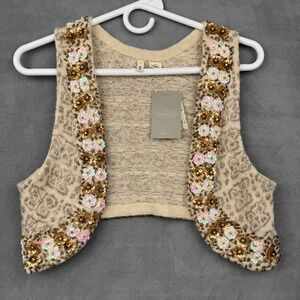 Moth Anthropologie Embellished Beaded Flower Wool Blend Knit Vest SP NWT